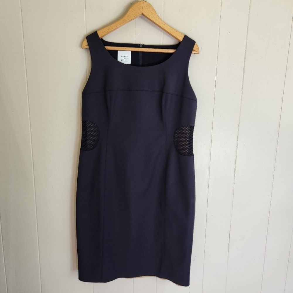 AKRIS Punto Saks Fifth Avenue sheath dress sleeveless black net inserts size 12